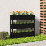Plantenbak massief grenenhout 112x25x104,5 cm zwart