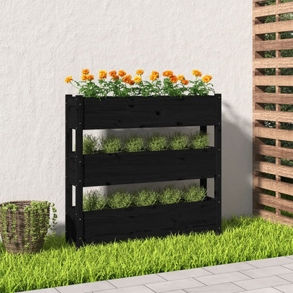 Plantenbak 112X25X104,5 Cm Massief Grenenhout Zwart