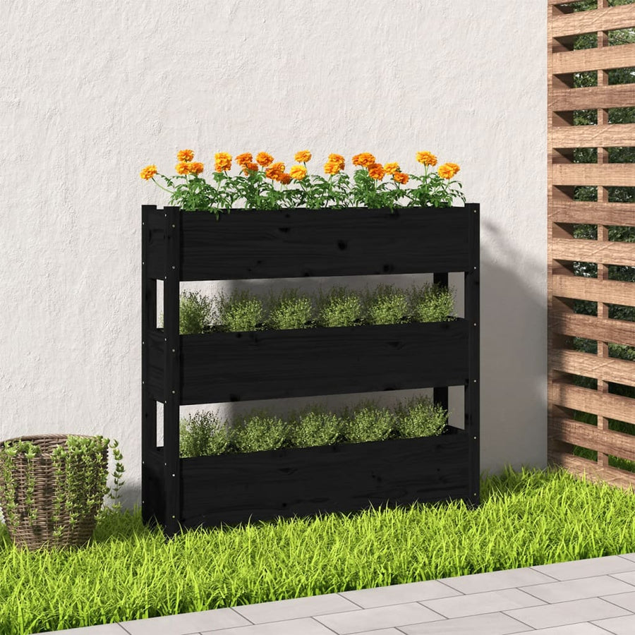 Plantenbak 112X25X104,5 Cm Massief Grenenhout Zwart