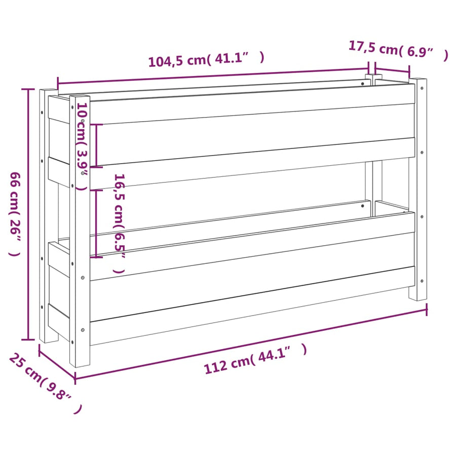Plantenbak 112X25X66 Cm Massief Grenenhout Wit