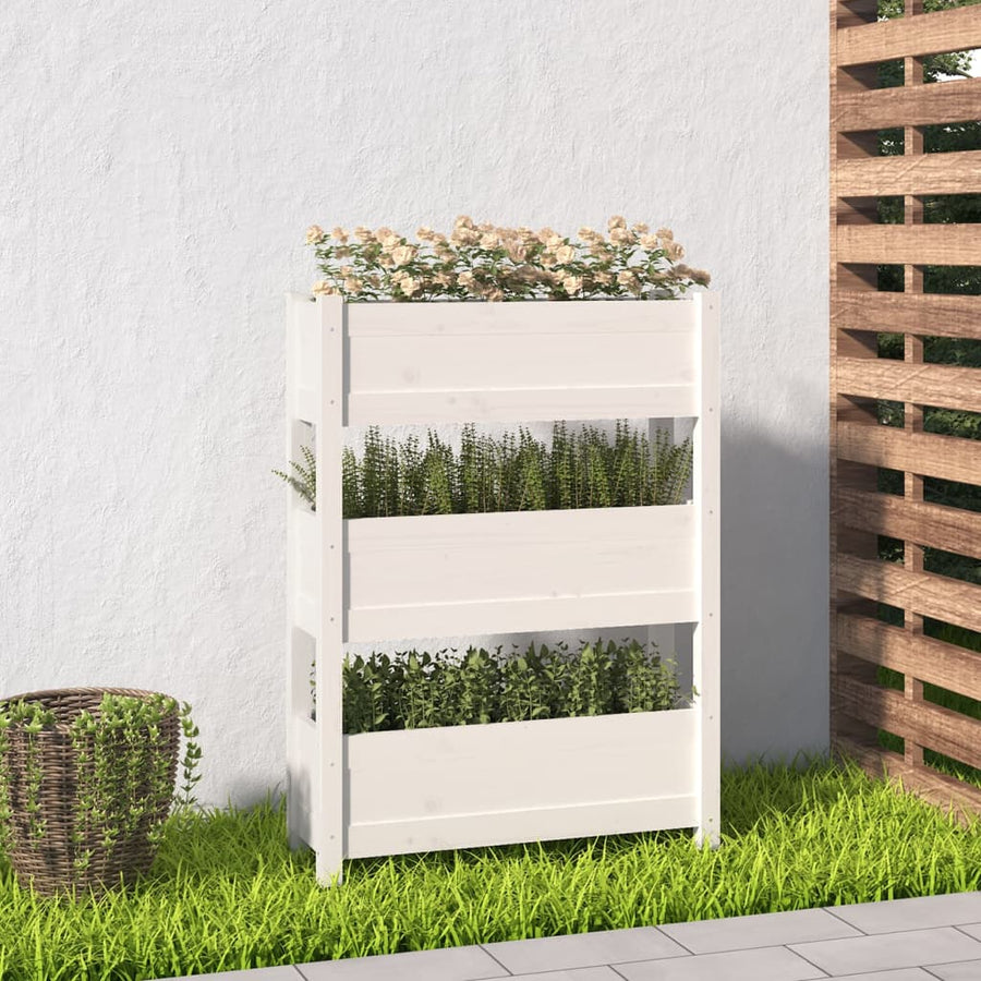 Plantenbak 77X25X104,5 Cm Massief Grenenhout Wit