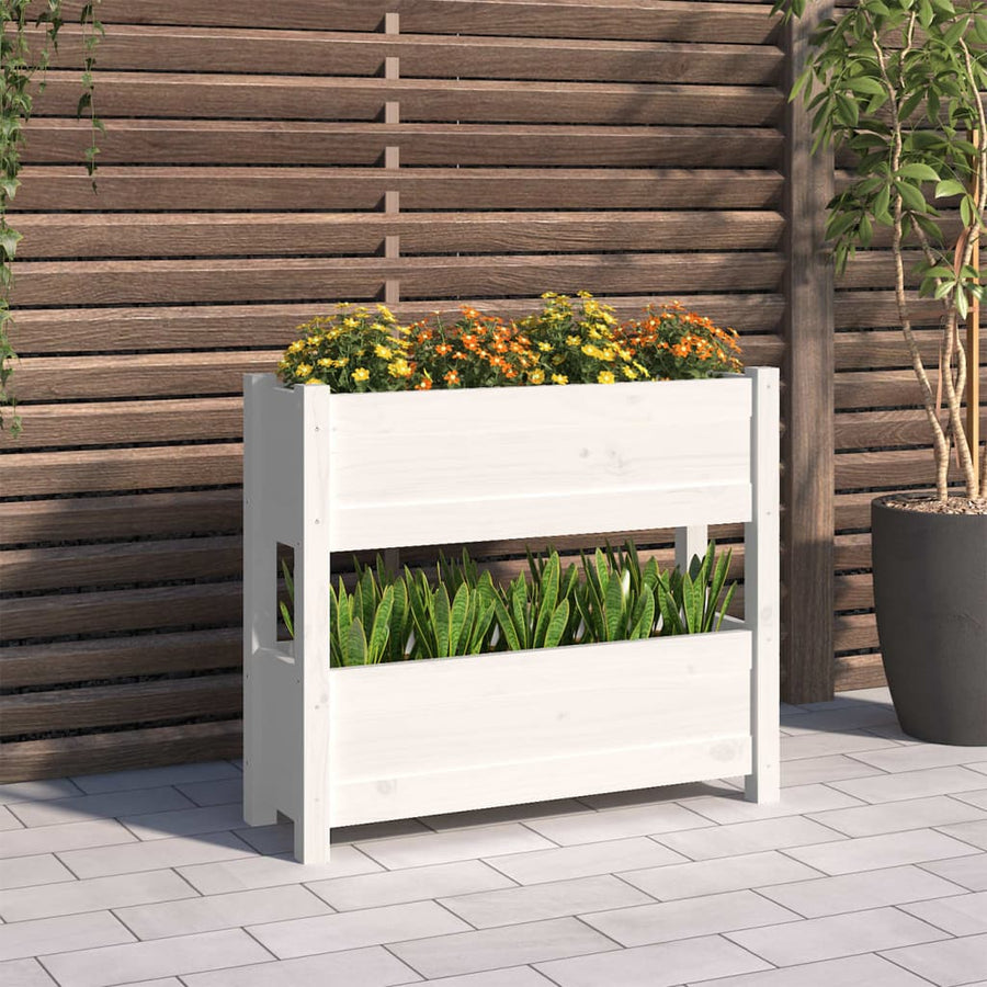 Plantenbak 77X25X66 Cm Massief Grenenhout Wit