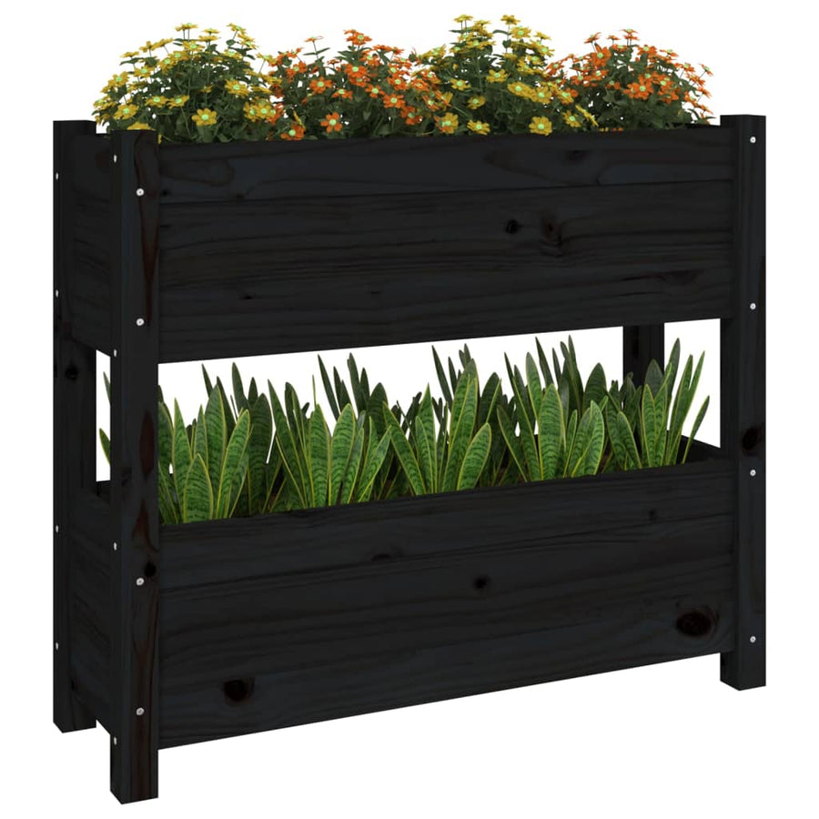Plantenbak 77X25X66 Cm Massief Grenenhout Zwart