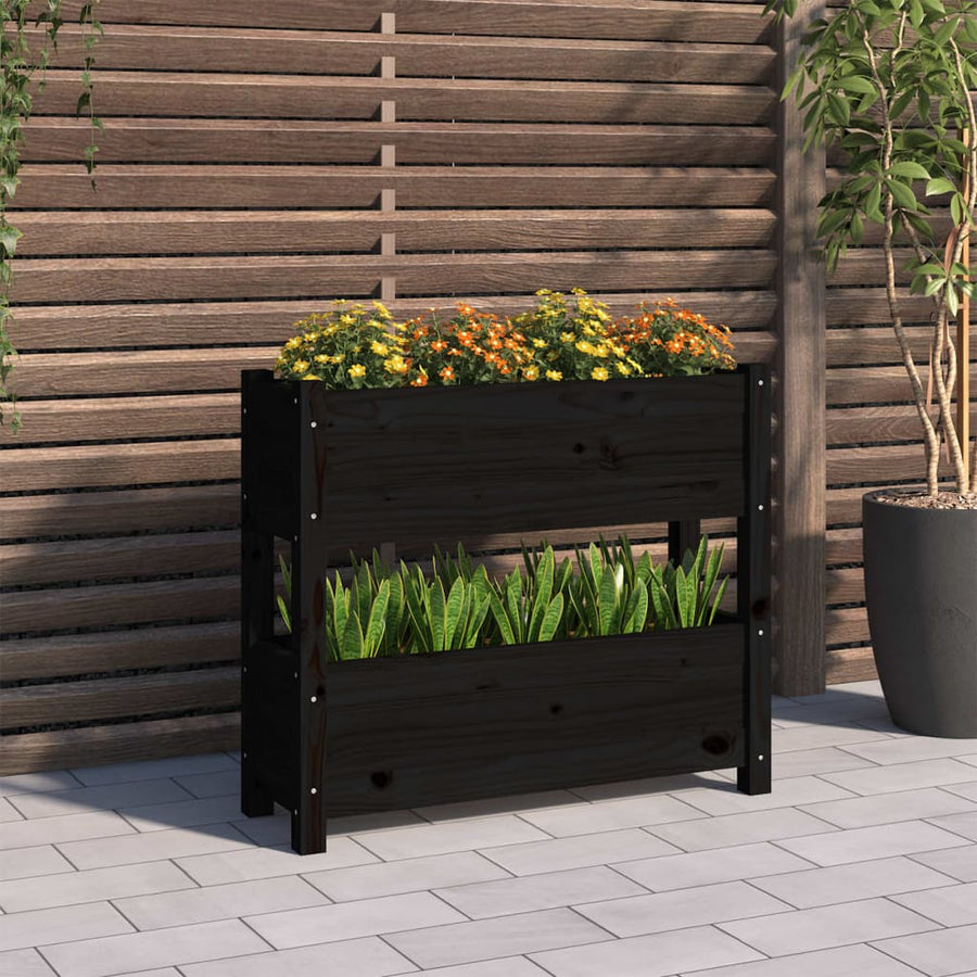 Plantenbak 77X25X66 Cm Massief Grenenhout Zwart