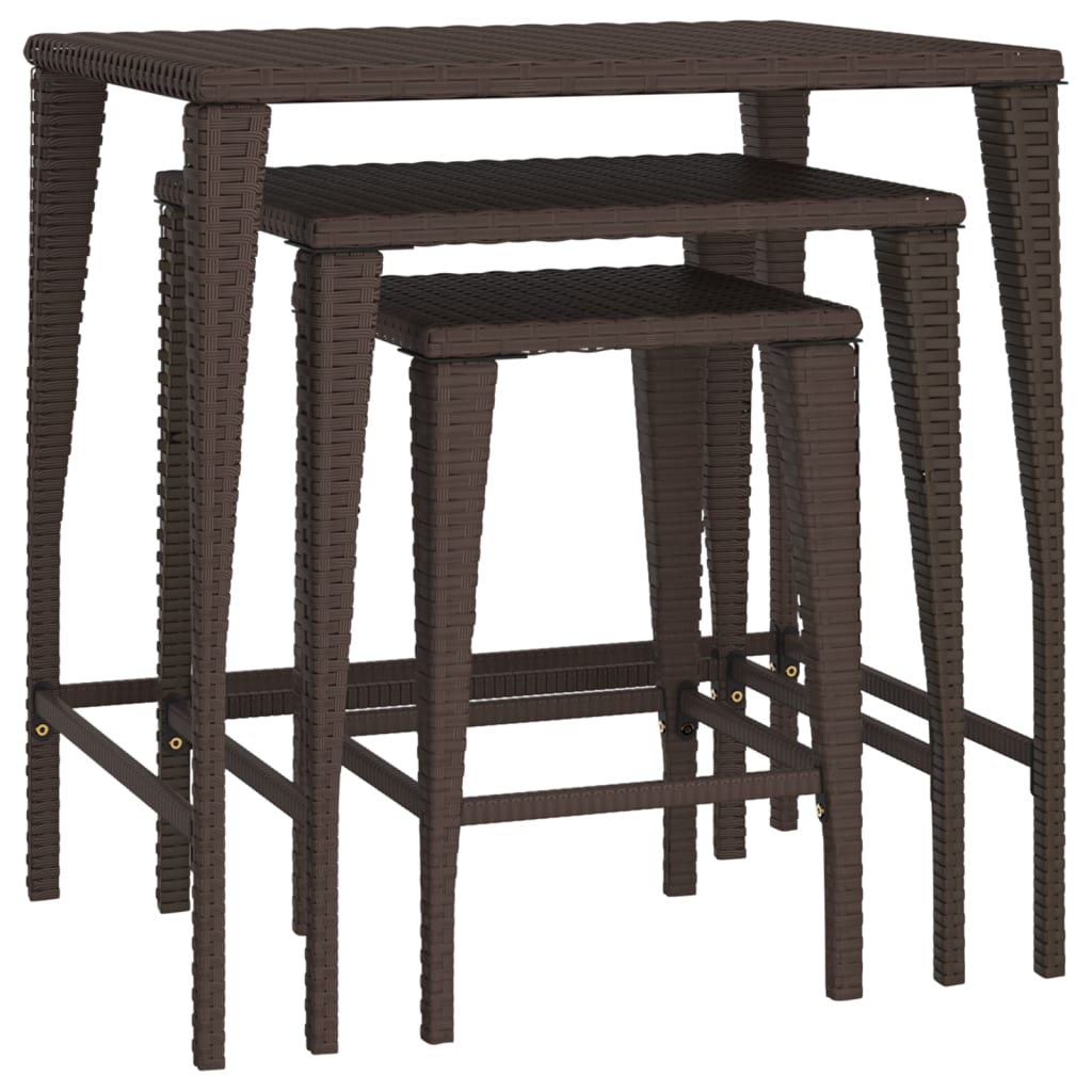 Tafeltjesset 3 St Poly Rattan Bruin