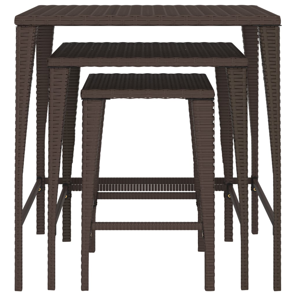 Tafeltjesset 3 St Poly Rattan Bruin