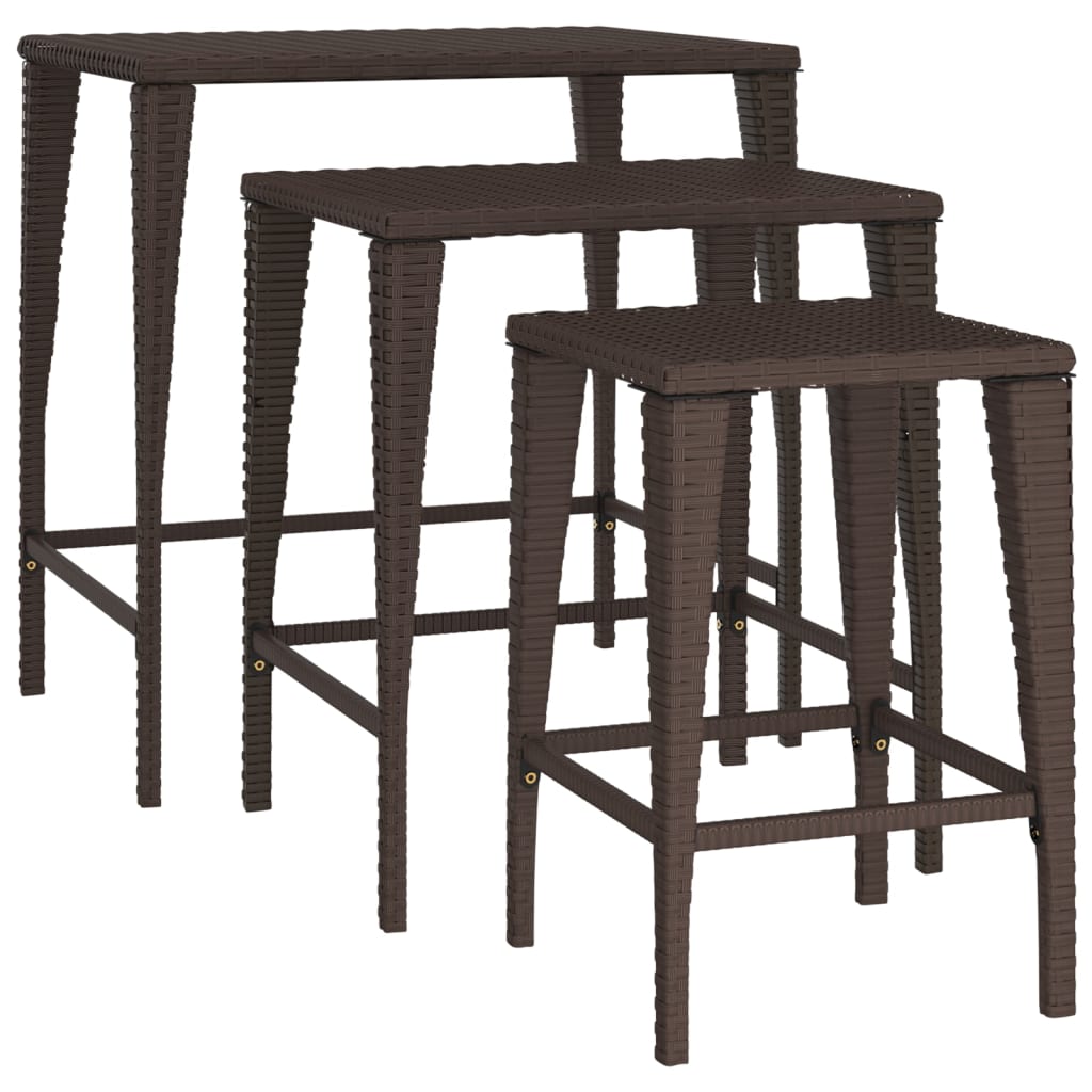 Tafeltjesset 3 St Poly Rattan Bruin