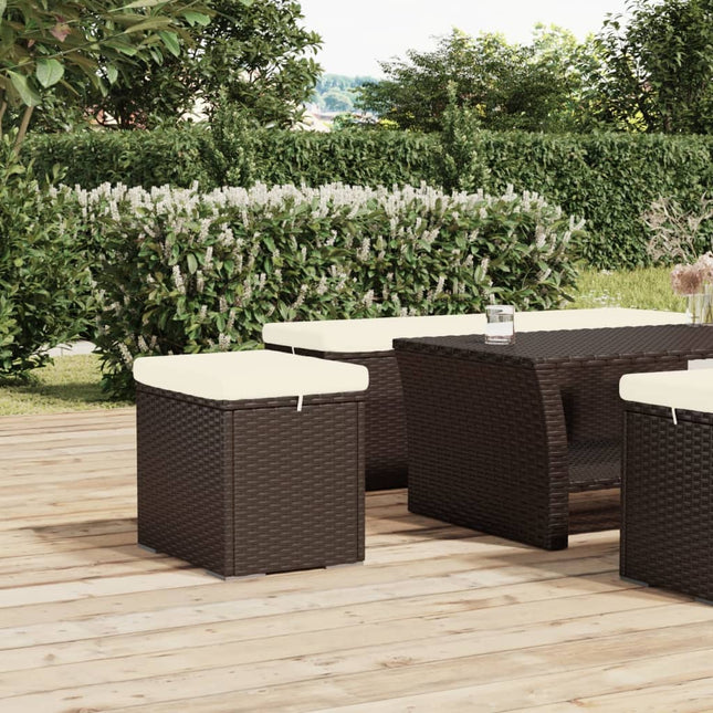 Hocker Met Kussen 40X30X40 Cm Poly Rattan Bruin