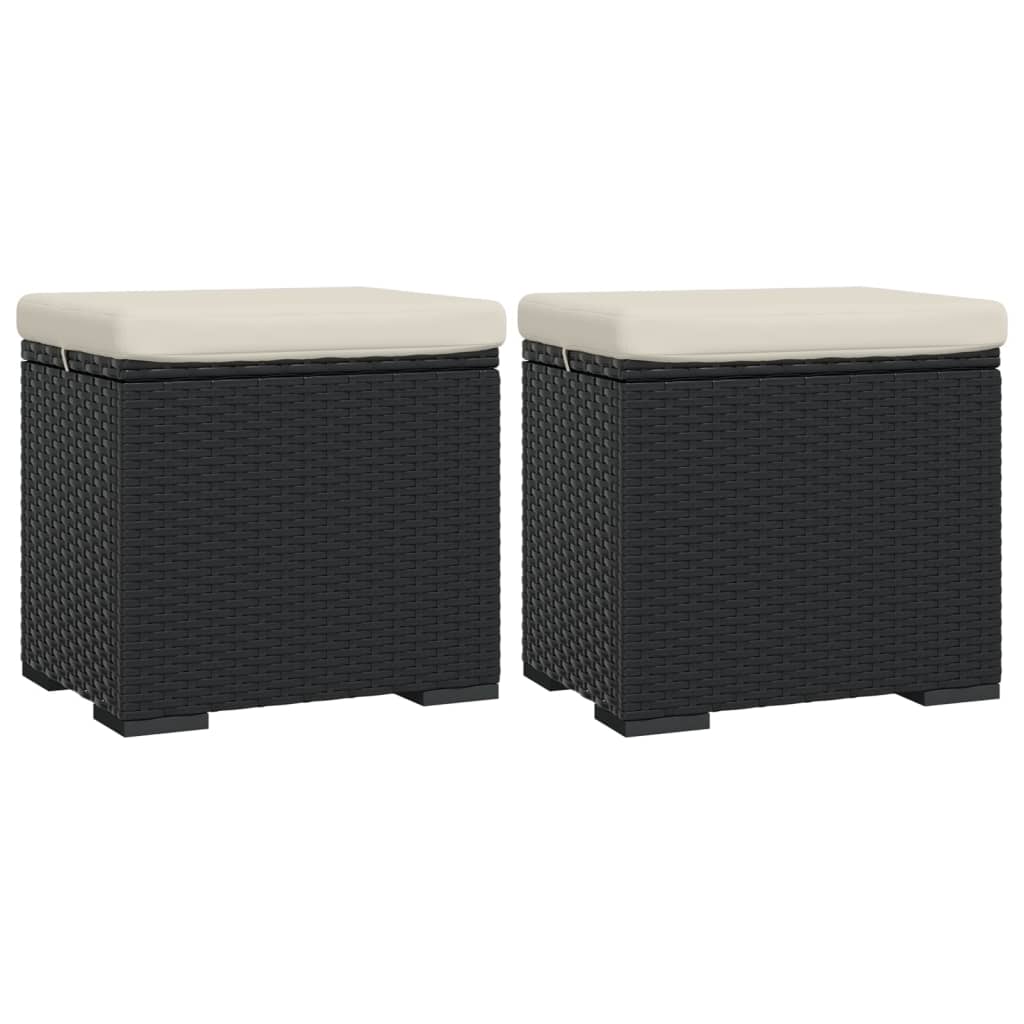 Hockers met kussens 2 st 40x30x40 cm poly rattan zwart