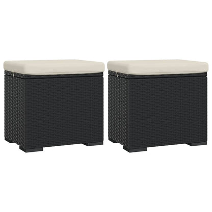 Hockers met kussens 2 st 40x30x40 cm poly rattan zwart