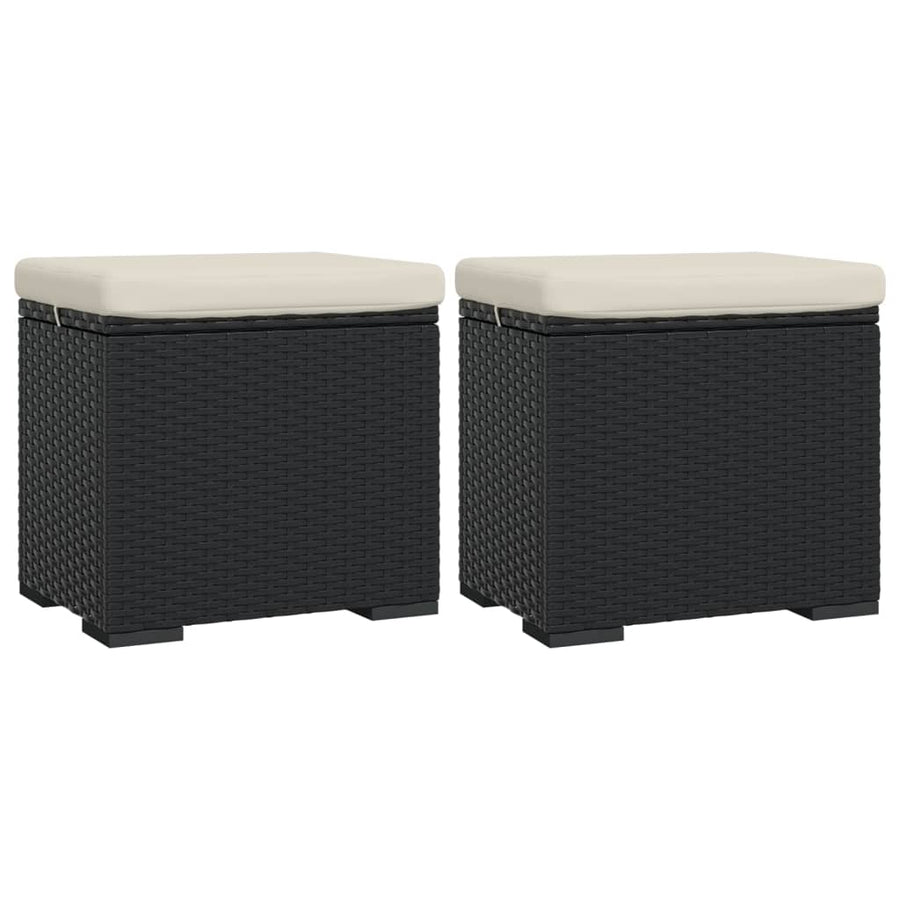 Hockers met kussens 2 st 40x30x40 cm poly rattan zwart