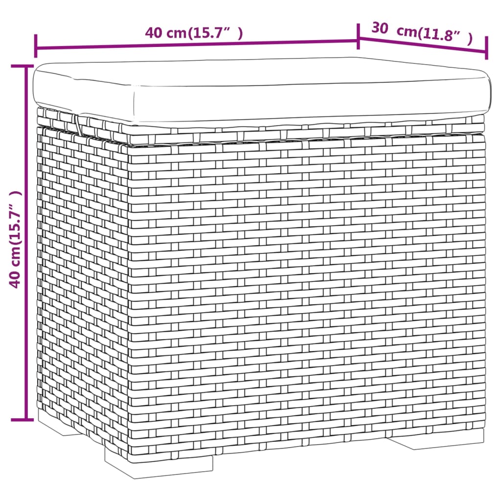 Hockers met kussens 2 st 40x30x40 cm poly rattan zwart
