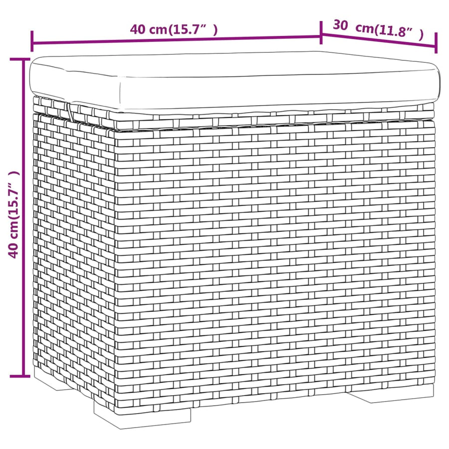 Hockers met kussens 2 st 40x30x40 cm poly rattan zwart