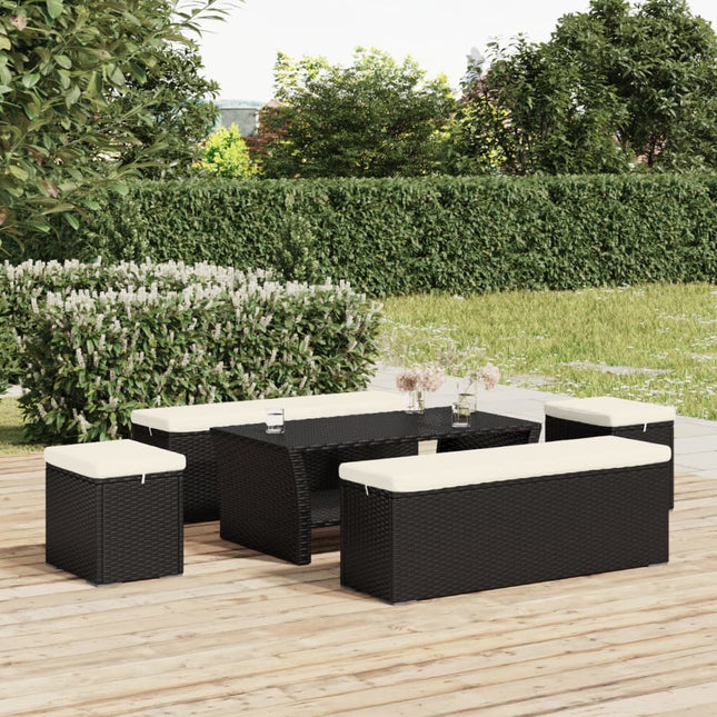 Hockers Met Kussens 2 St 40X30X40 Cm Poly Rattan Zwart