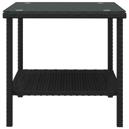 Bijzettafel 45X45X45 Cm Poly Rattan En Gehard Glas Zwart