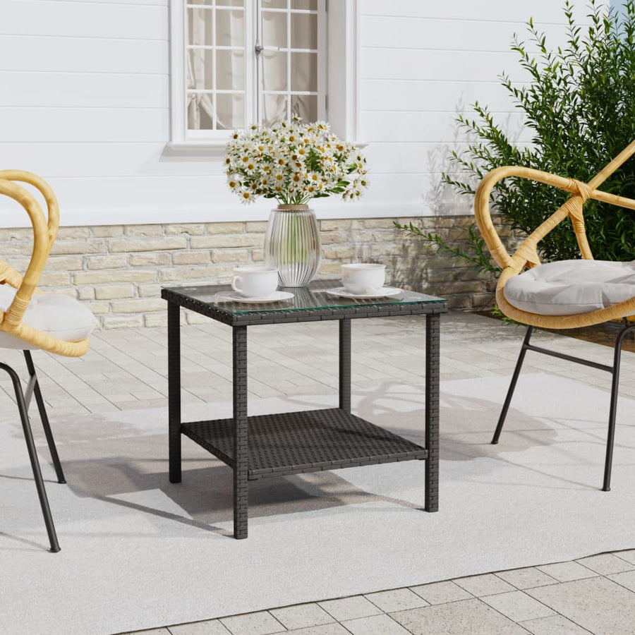Bijzettafel 45X45X45 Cm Poly Rattan En Gehard Glas Zwart