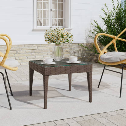 Bijzettafel 50X50X38 Cm Poly Rattan En Gehard Glas Bruin