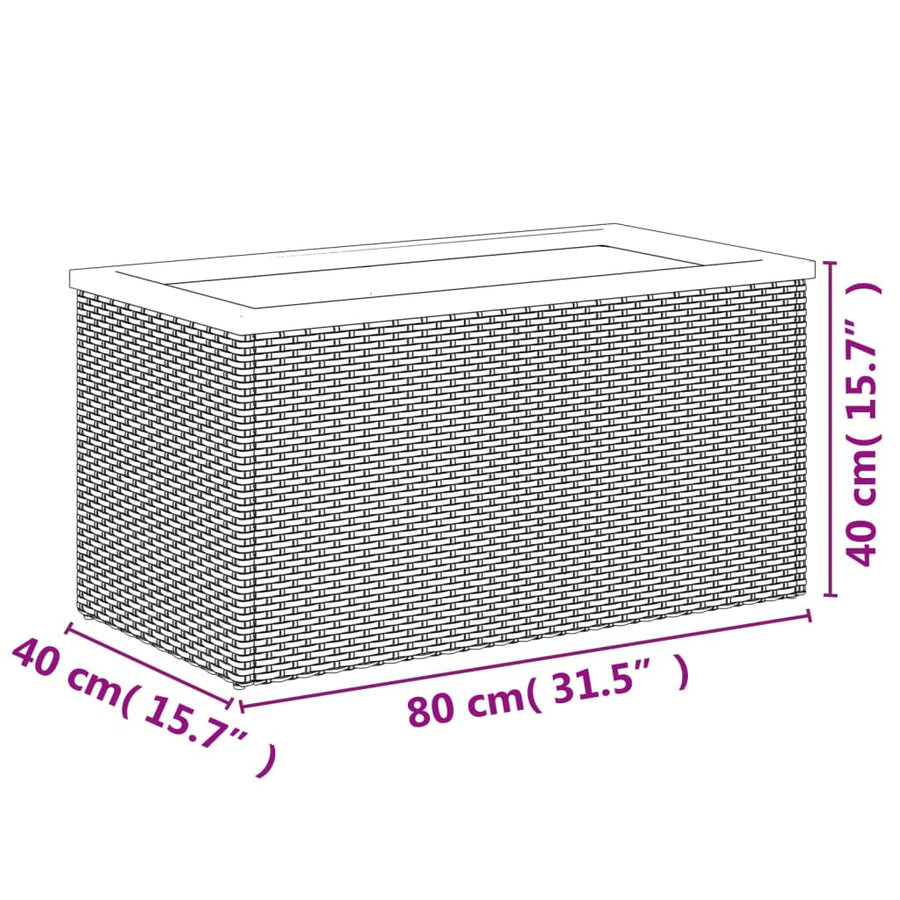 Plantenbak Poly Rattan Zwart 80 x 40 x 40 cm