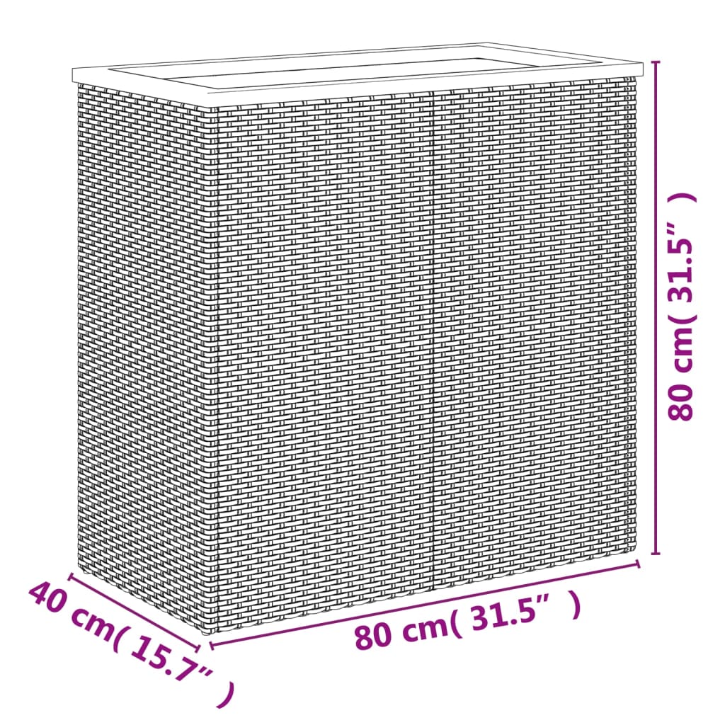 Plantenbak Poly Rattan Zwart 80 x 40 x 80 cm