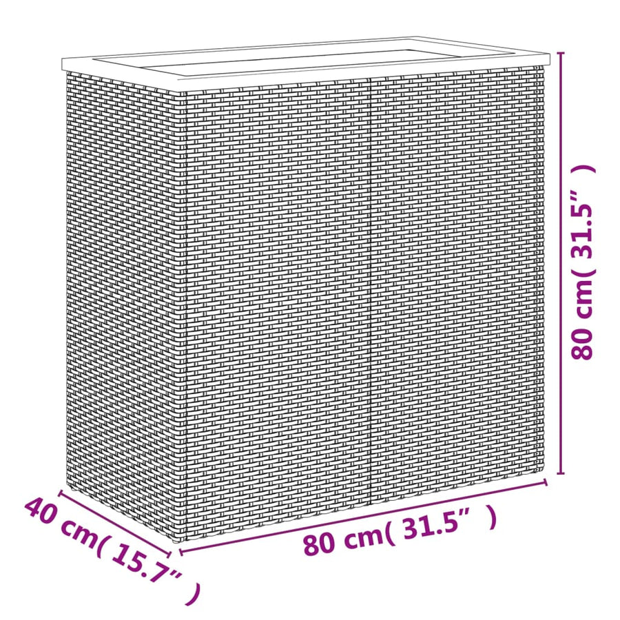 Plantenbak Poly Rattan Zwart 80 x 40 x 80 cm