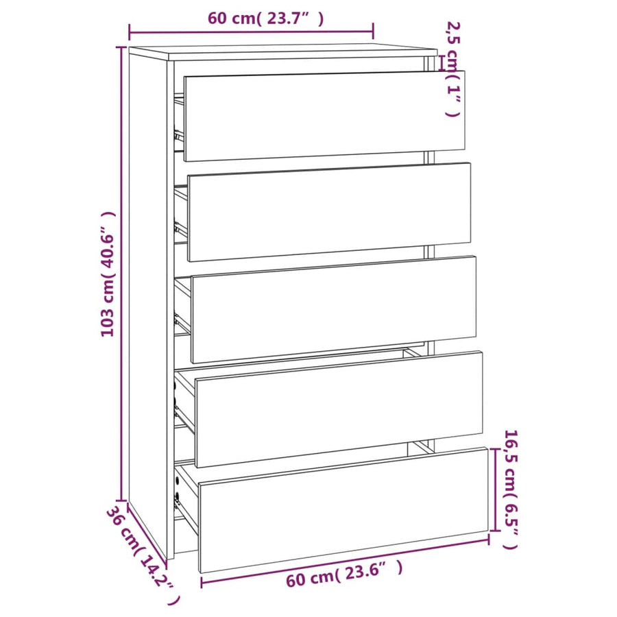 Ladekast 60X36X103 Cm Bewerkt Hout Wit