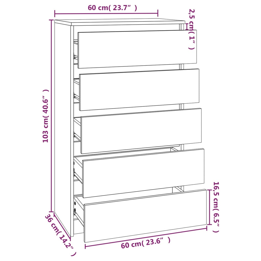 Ladekast 60X36X103 Cm Bewerkt Hout Betongrijs