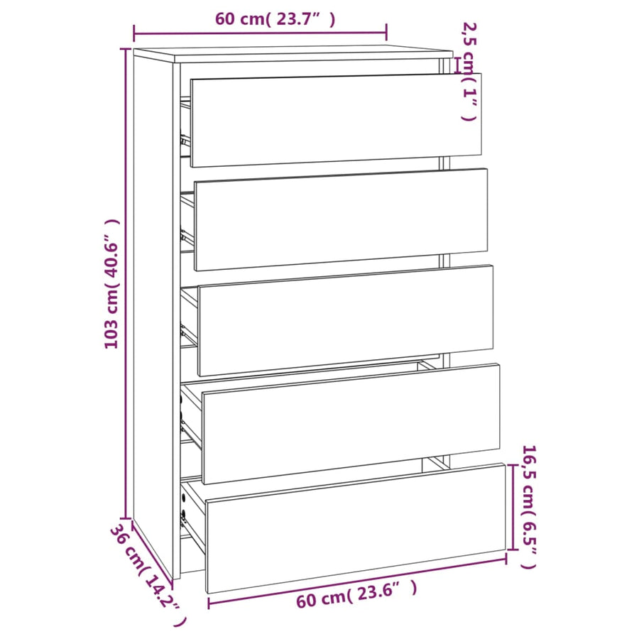 Ladekast 60X36X103 Cm Bewerkt Hout Betongrijs
