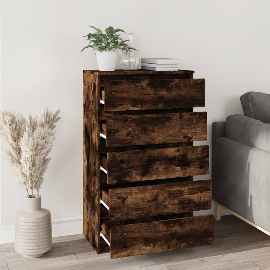 Ladekast 60X36X103 Cm Bewerkt Hout Gerookt Eikenkleurig