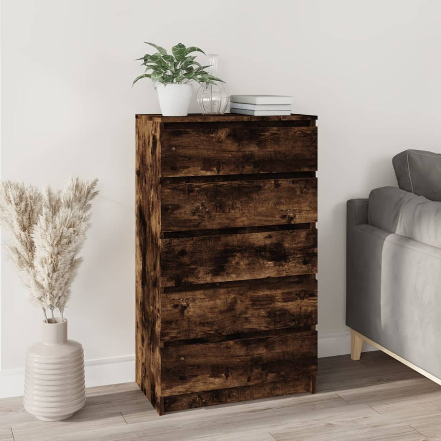 Ladekast 60X36X103 Cm Bewerkt Hout Gerookt Eikenkleurig