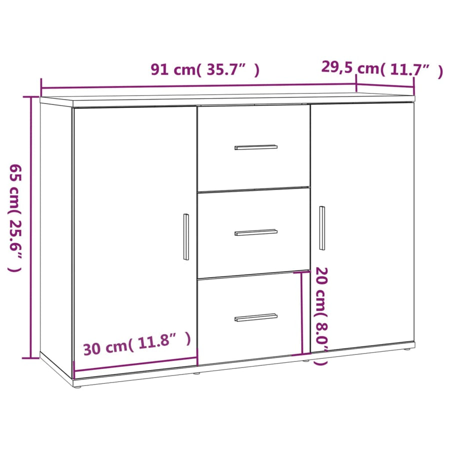 Dressoir 91X29,5X65 Cm Bewerkt Hout Wit