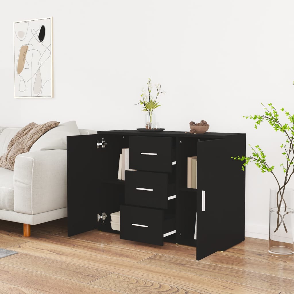 Dressoir 91X29,5X65 Cm Bewerkt Hout Zwart