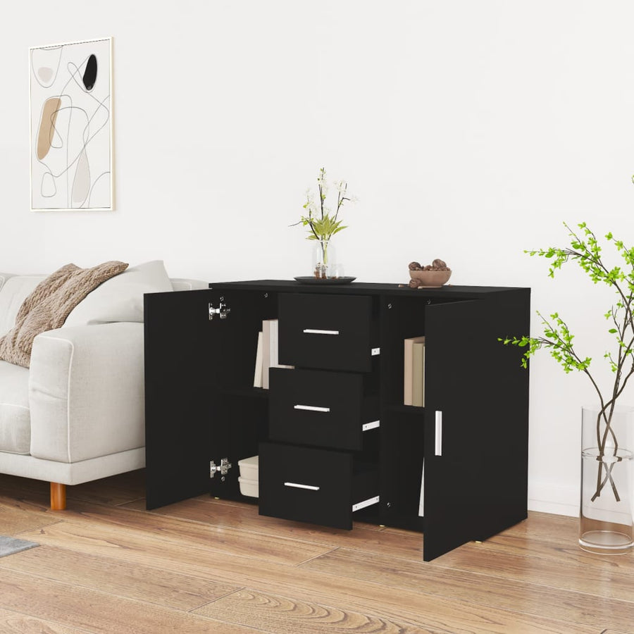 Dressoir 91X29,5X65 Cm Bewerkt Hout Zwart