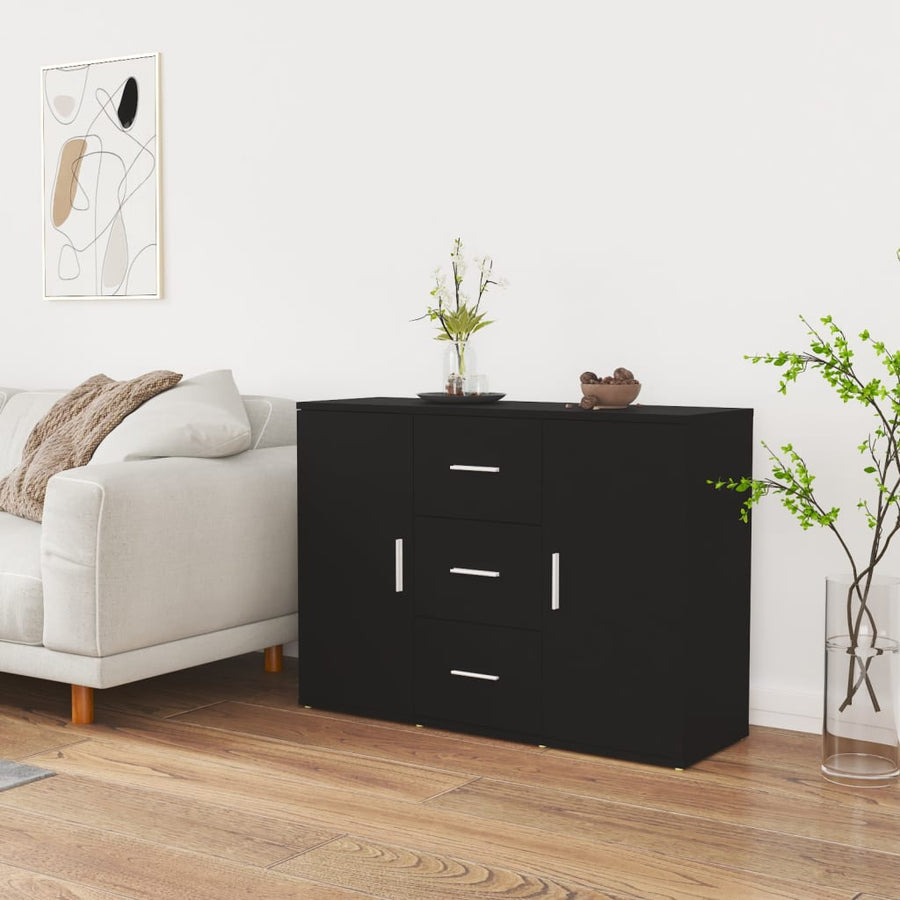 Dressoir 91X29,5X65 Cm Bewerkt Hout Zwart