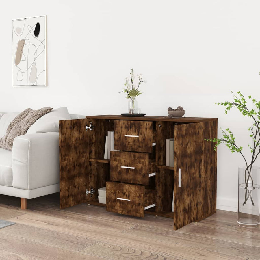 Dressoir 91X29,5X65 Cm Bewerkt Hout Gerookt Eikenkleurig