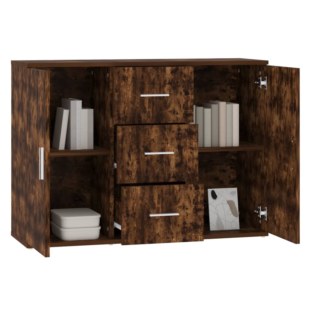 Dressoir 91X29,5X65 Cm Bewerkt Hout Gerookt Eikenkleurig