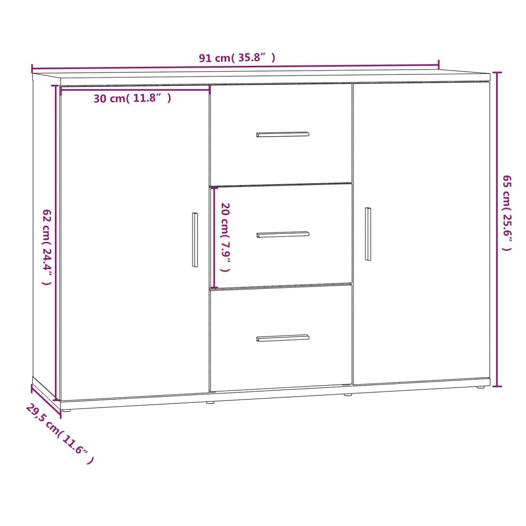 Dressoir 91X29,5X65 Cm Bewerkt Hout Gerookt Eikenkleurig