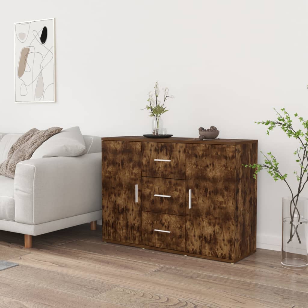 Dressoir 91X29,5X65 Cm Bewerkt Hout Gerookt Eikenkleurig