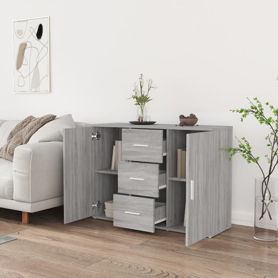 Dressoir 91X29,5X65 Cm Bewerkt Hout Grijs Sonoma Eikenkleurig