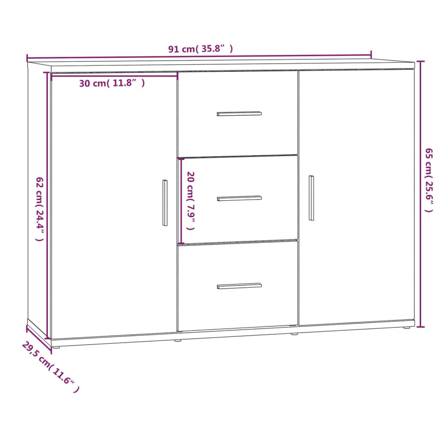 Dressoir 91X29,5X65 Cm Bewerkt Hout Grijs Sonoma Eikenkleurig