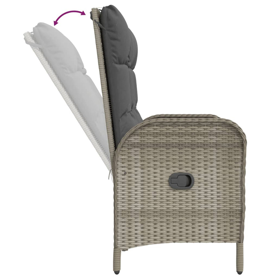 Tuinbank Verstelbaar Met Kussens 07 Cm Poly Rattan Grijs