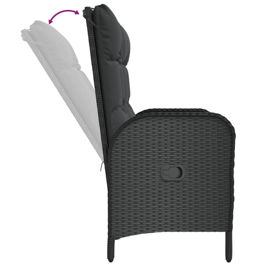 Tuinbank Verstelbaar Met Kussens 07 Cm Poly Rattan Zwart