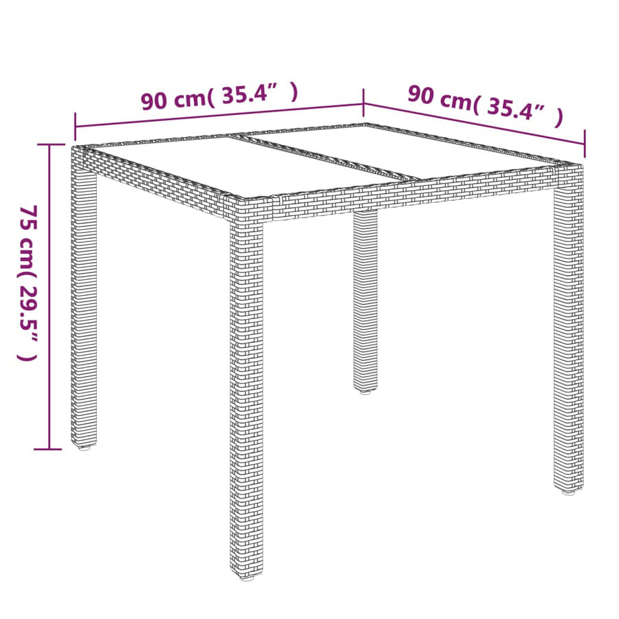 Tuintafel Met Poly Rattan Zwart 90 x 90 x 75 cm Glazen blad