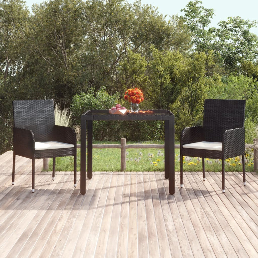 Tuintafel Met Poly Rattan Zwart 90 x 90 x 75 cm Glazen blad