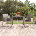 Tuintafel met glazen blad 90x90x75 cm poly rattan grijs 90 x 90 x 75 cm Glazen blad