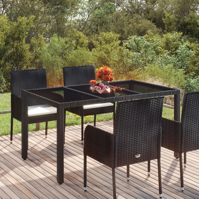 Tuintafel met poly rattan 150 x 90 x 75 cm Glazen blad