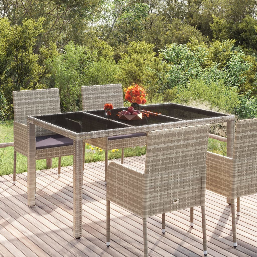 Tuintafel Met Poly Rattan Grijs 150 x 90 x 75 cm Glazen blad