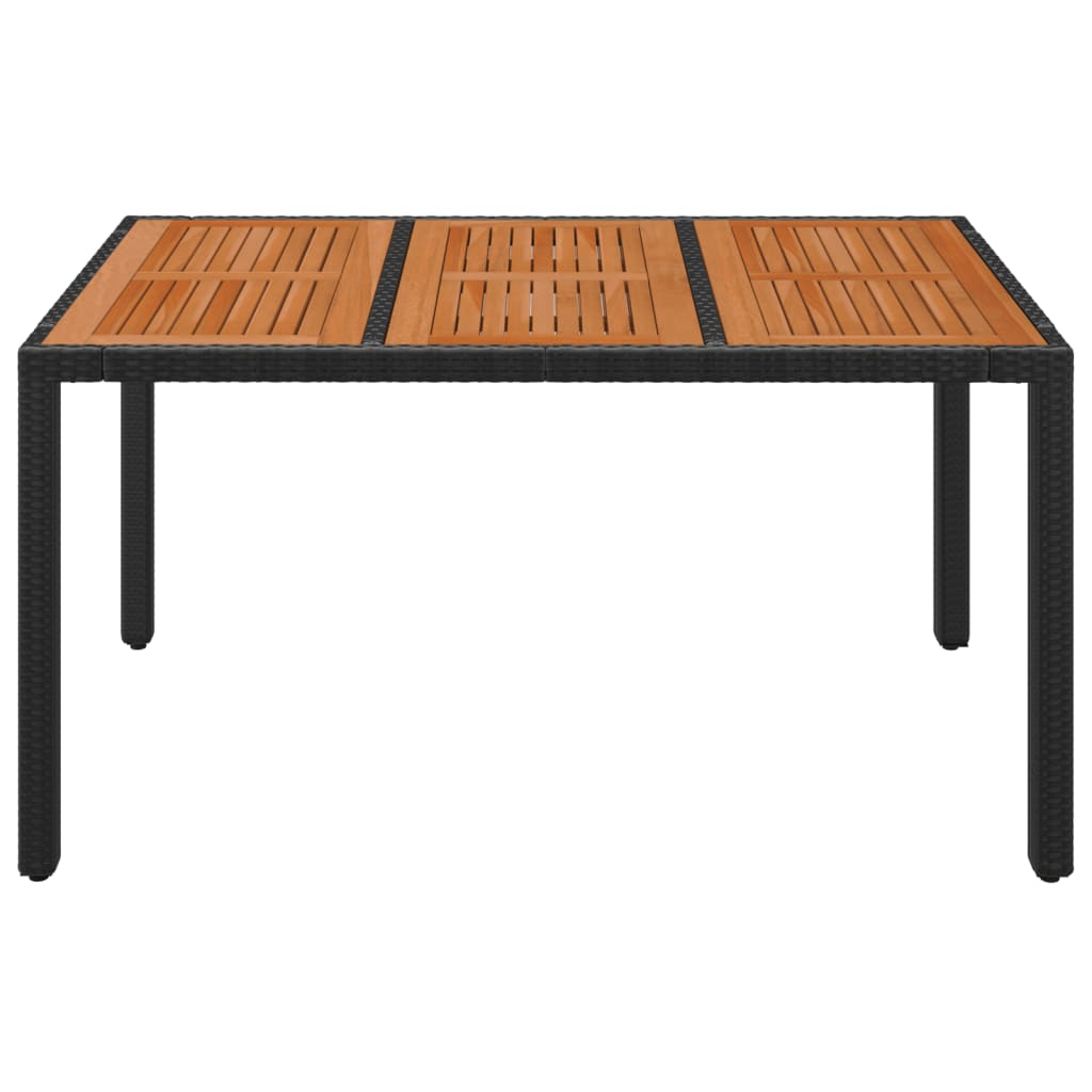 Tuintafel Met Houten Blad 150X90X75 Cm Poly Rattan Zwart