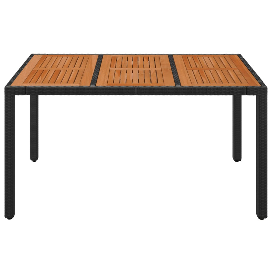 Tuintafel Met Houten Blad 150X90X75 Cm Poly Rattan Zwart