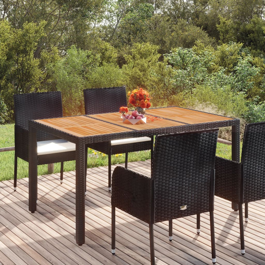 Tuintafel Met Houten Blad 150X90X75 Cm Poly Rattan Zwart