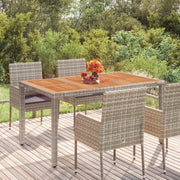 Garden table with wooden top 150x90x75 cm poly rattan grey